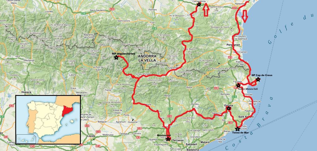 mapa Katalánsko - naše cesta